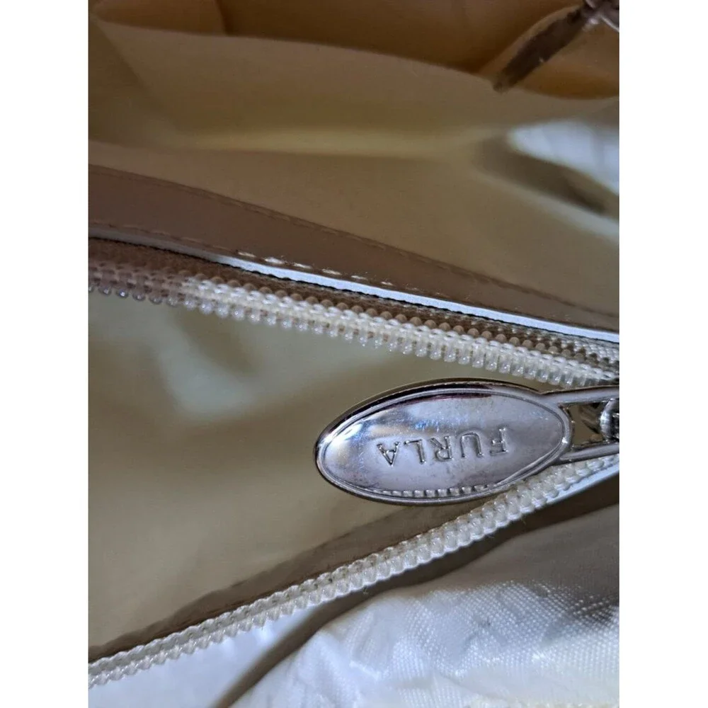 Furla Women's Tan Suede White Leather Trim Drawstring Shoulder Purse Bag